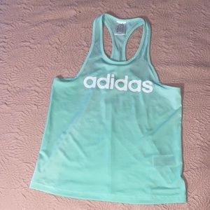 Small, Aqua, Adidas tank top with open back.